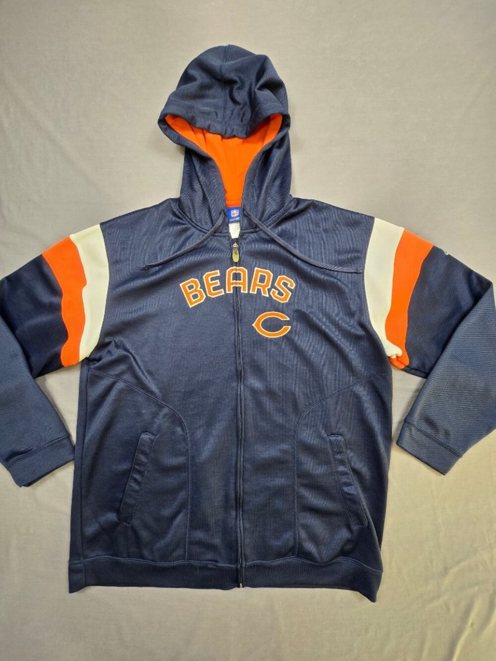 Reebok Mens Medium Full Zip Hoodie Navy Orange Chicago Bears NFL Jacket